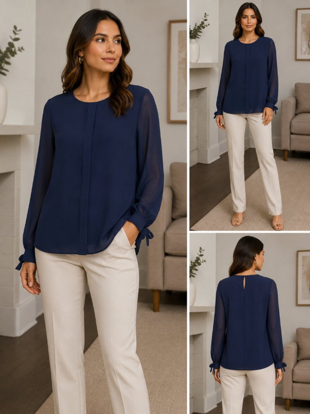 Navy Long Sleeve Blouse